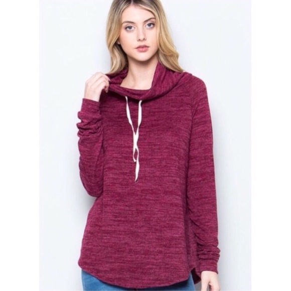 Burgundy Cowl Neck Sweater - Picture 2 of 5